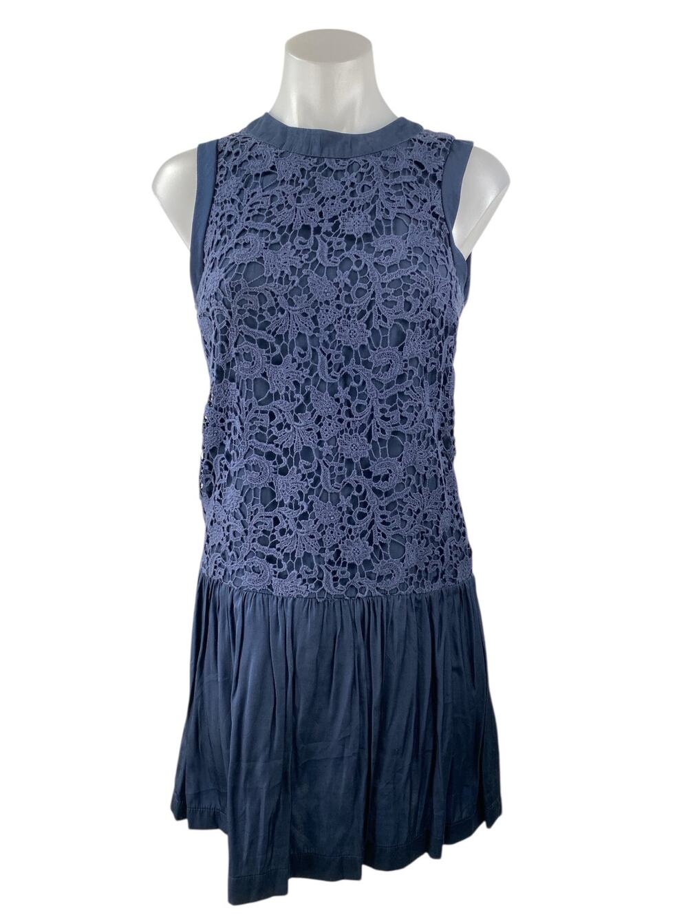 French Connection Navy Blue Floral Lace Sleeveless Drop Waist Tank Mini Dress 0